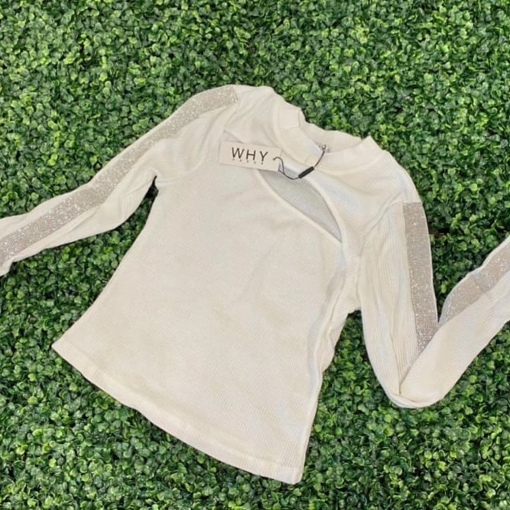 Why white cutout rhinestone shirt spring casual long sleeve turtleneck top